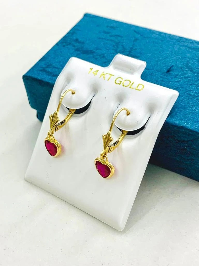 Solid Yellow Gold 14K Birthstone Earrings 6x6mm Lever Back Heart Drop Earrings For Womens And Ladies