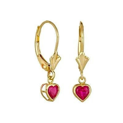 Solid Yellow Gold 14K Birthstone Earrings 6x6mm Lever Back Heart Drop Earrings For Womens And Ladies