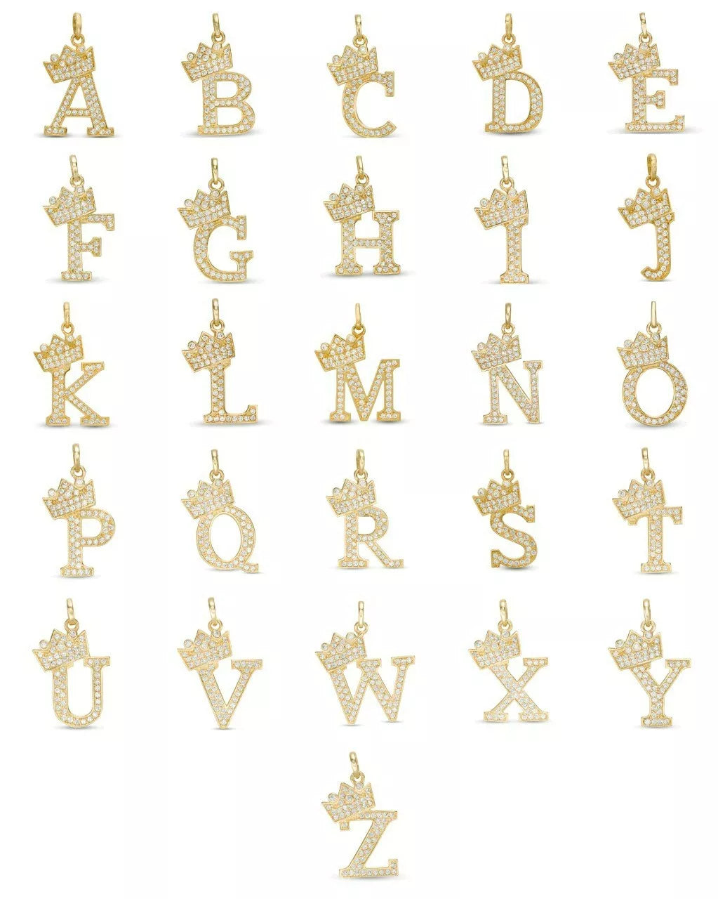 14k Yellow Gold Letters Pendants Initials / Crown Letter Pendant / CZ Initials
