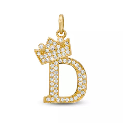 14k Yellow Gold Letters Pendants Initials / Crown Letter Pendant / CZ Initials