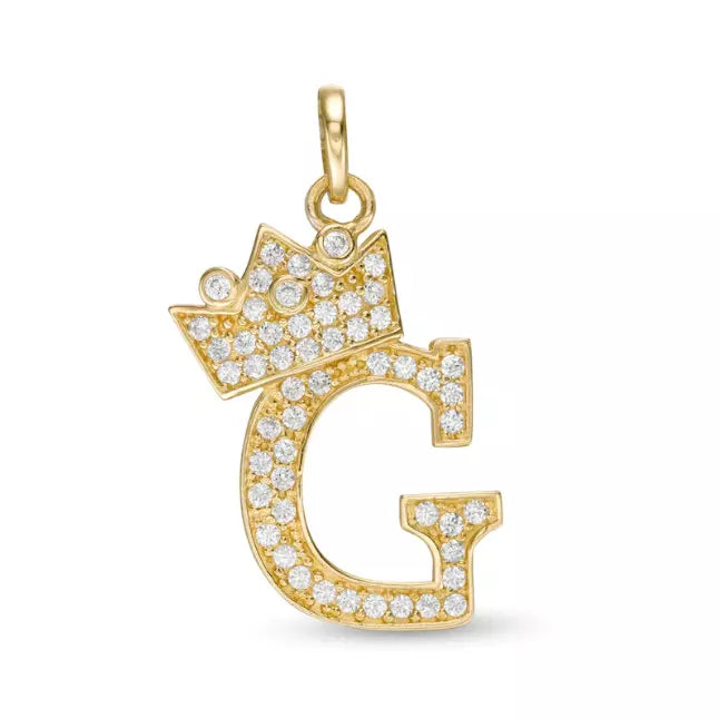 14k Yellow Gold Letters Pendants Initials / Crown Letter Pendant / CZ Initials