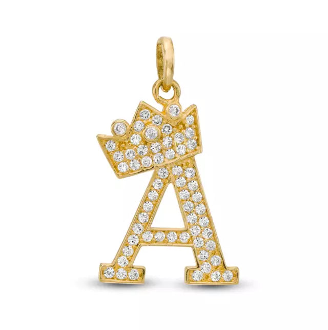 14k Yellow Gold Letters Pendants Initials / Crown Letter Pendant / CZ Initials