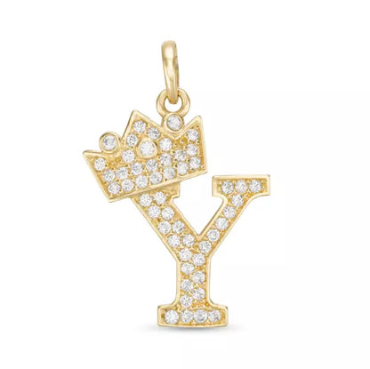 14k Yellow Gold Letters Pendants Initials / Crown Letter Pendant / CZ Initials