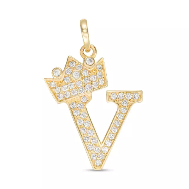 14k Yellow Gold Letters Pendants Initials / Crown Letter Pendant / CZ Initials