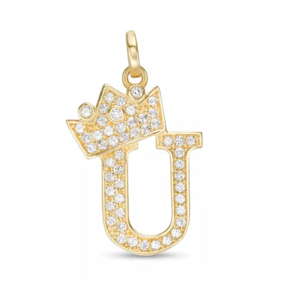 14k Yellow Gold Letters Pendants Initials / Crown Letter Pendant / CZ Initials