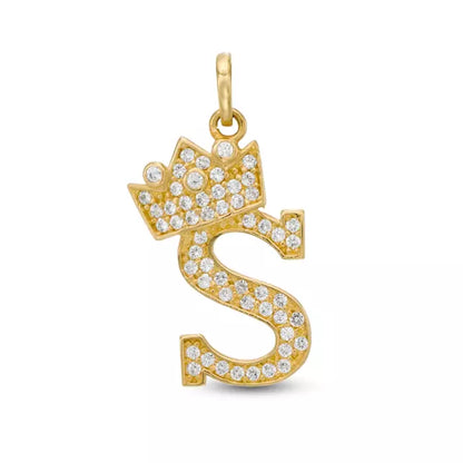 14k Yellow Gold Letters Pendants Initials / Crown Letter Pendant / CZ Initials