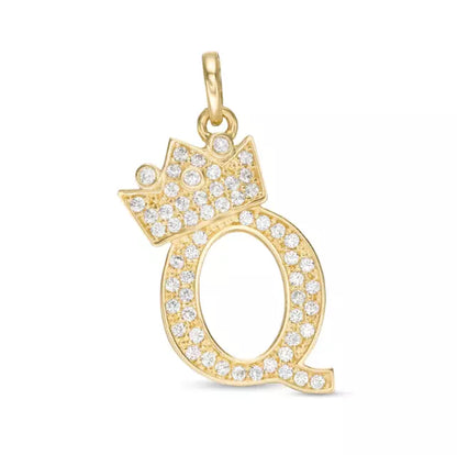 14k Yellow Gold Letters Pendants Initials / Crown Letter Pendant / CZ Initials