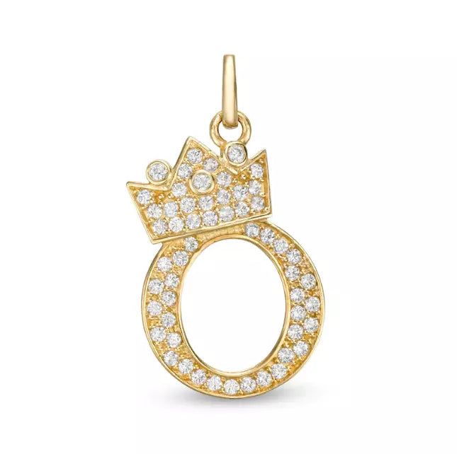 14k Yellow Gold Letters Pendants Initials / Crown Letter Pendant / CZ Initials