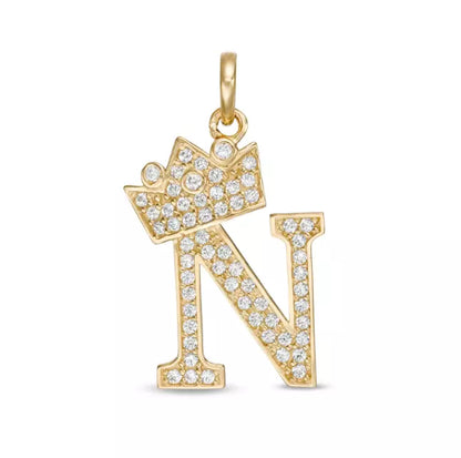 14k Yellow Gold Letters Pendants Initials / Crown Letter Pendant / CZ Initials