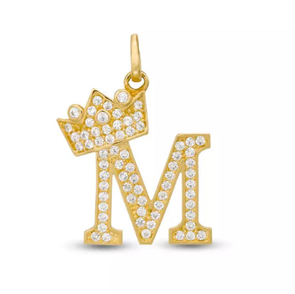 14k Yellow Gold Letters Pendants Initials / Crown Letter Pendant / CZ Initials