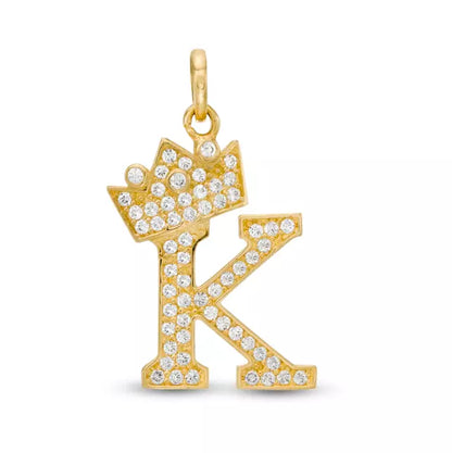 14k Yellow Gold Letters Pendants Initials / Crown Letter Pendant / CZ Initials