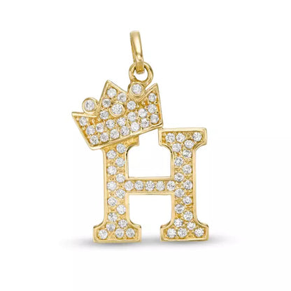 14k Yellow Gold Letters Pendants Initials / Crown Letter Pendant / CZ Initials