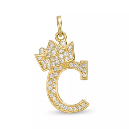 14k Yellow Gold Letters Pendants Initials / Crown Letter Pendant / CZ Initials