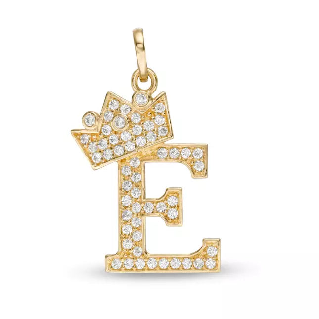 14k Yellow Gold Letters Pendants Initials / Crown Letter Pendant / CZ Initials