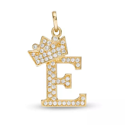 14k Yellow Gold Letters Pendants Initials / Crown Letter Pendant / CZ Initials