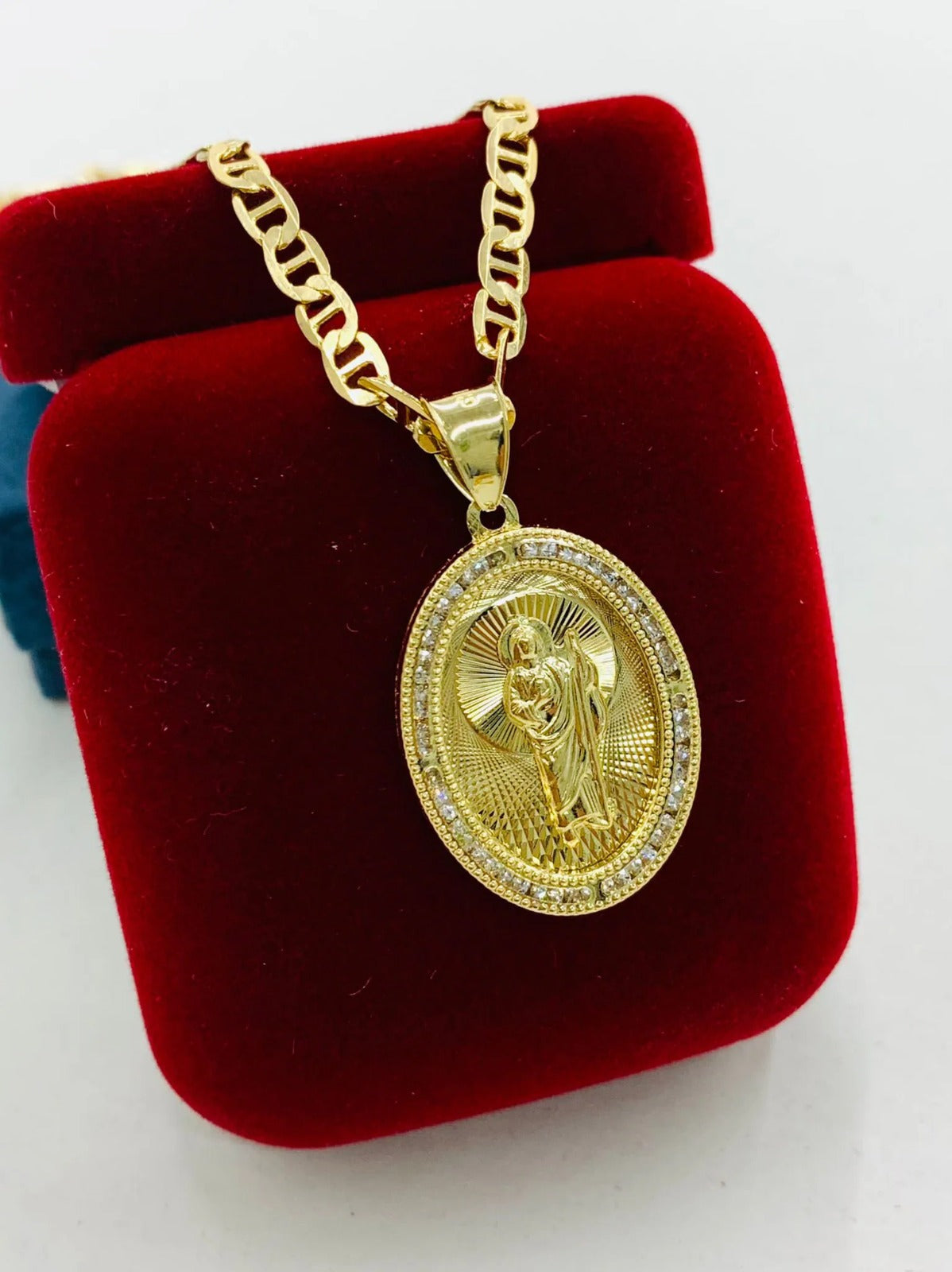 San Judas Necklace 14K Mariner Chain Pendant GF Gifts Religious For Adults Elegance