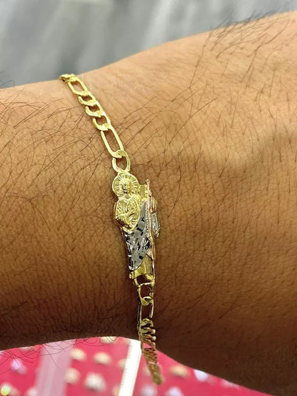 Pulsera De San Judas Tadeo Tres Oros Saint Jude Bracelet 7.5" Mens Womens Gifts