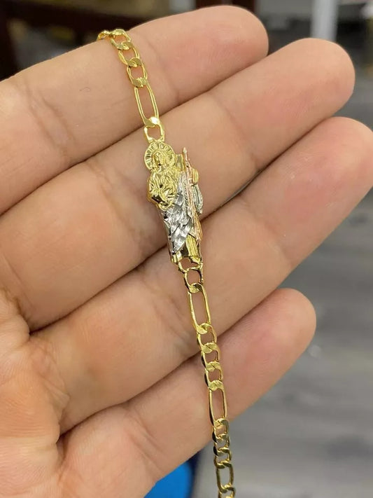 Pulsera De San Judas Tadeo Tres Oros Saint Jude Bracelet 7.5" Mens Womens Gifts