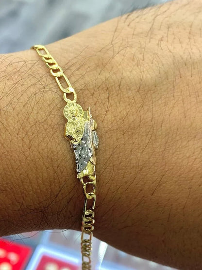 Pulsera De San Judas Tadeo Tres Oros Saint Jude Bracelet 7.5" Mens Womens Gifts