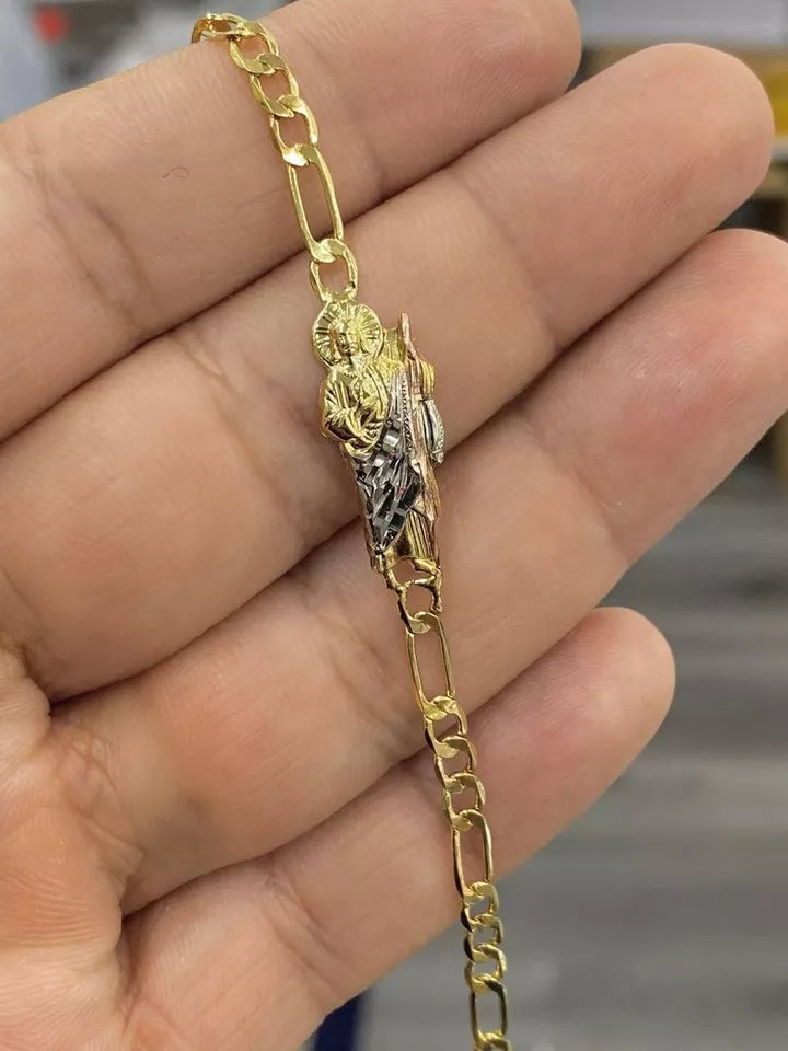 Pulsera De San Judas Tadeo Tres Oros Saint Jude Bracelet 7.5" Mens Womens Gifts