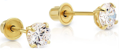 10K Solid Yellow Gold Round CZ Screw Back Stud Earring 6mm for Womens Mens