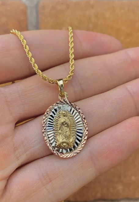 Virgen de Guadalupe Pendant Necklace 17" Gifts Religious for Womens