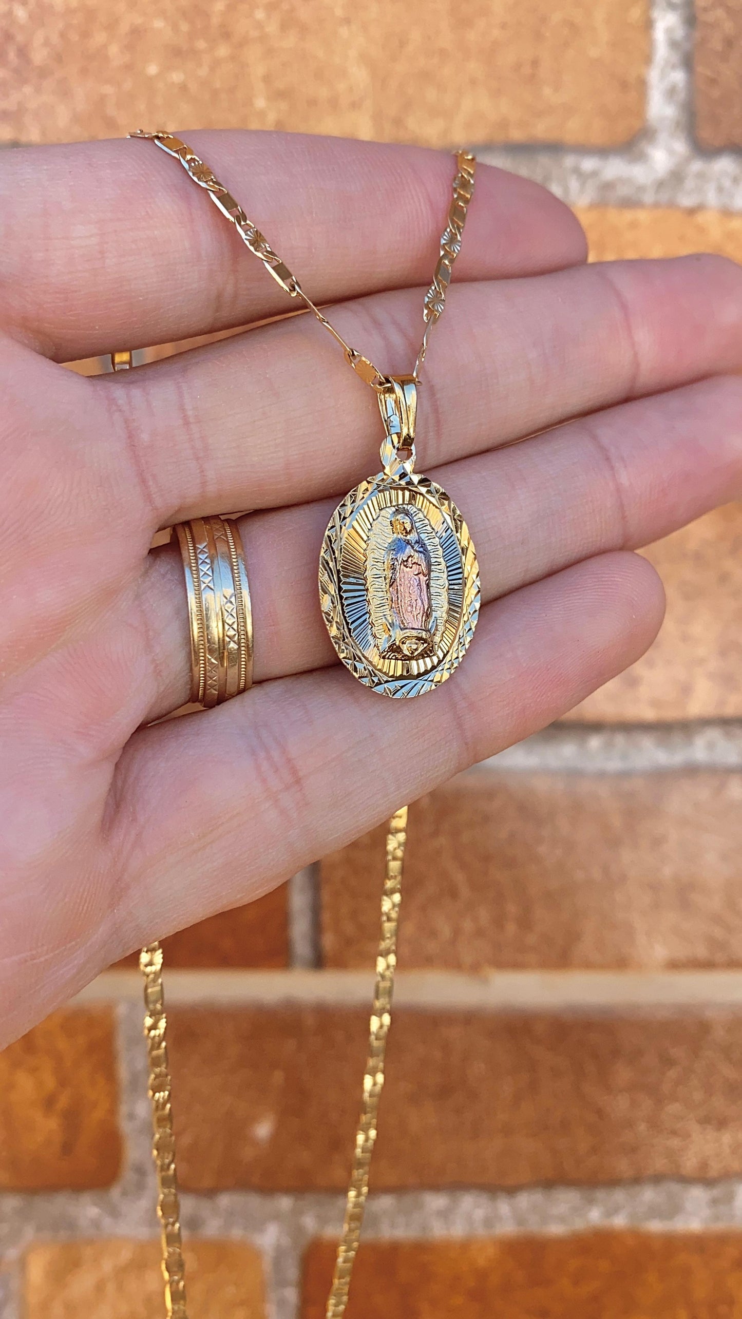 Virgencita de Guadalupe Rose Charm Valentino Chain 20" Gifts For Ladies