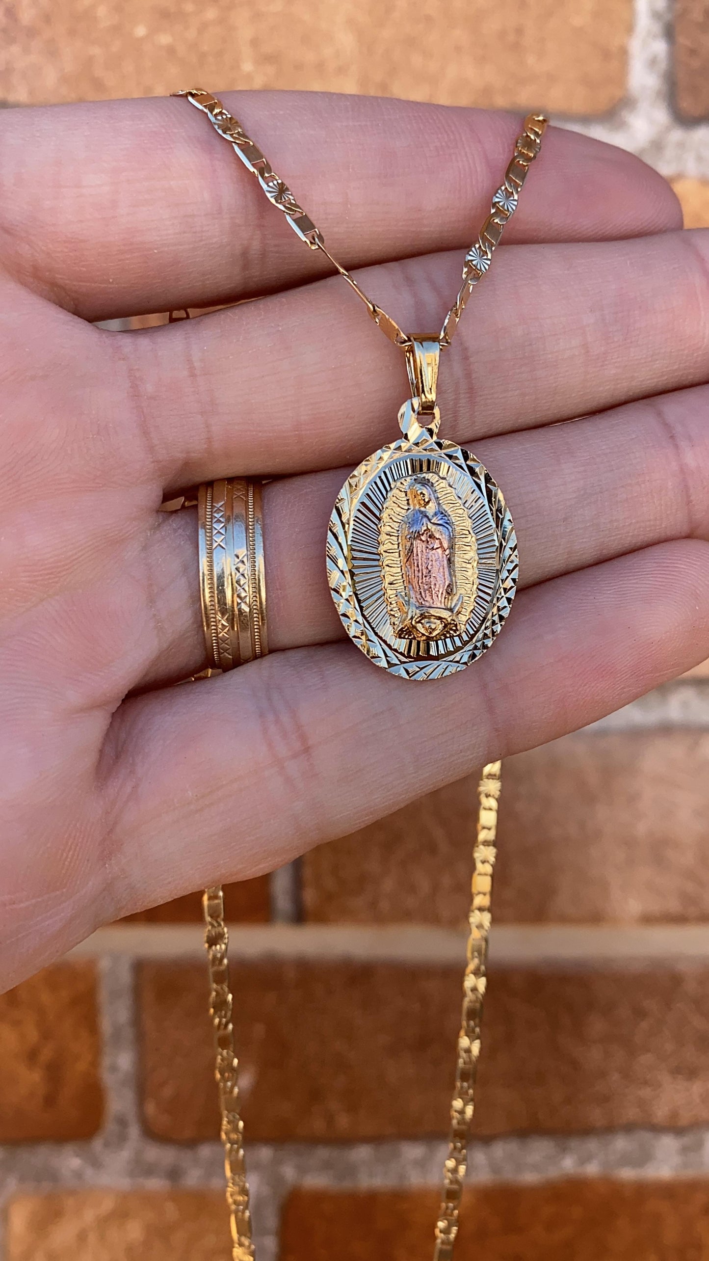 Virgencita de Guadalupe Rose Charm Valentino Chain 20" Gifts For Ladies