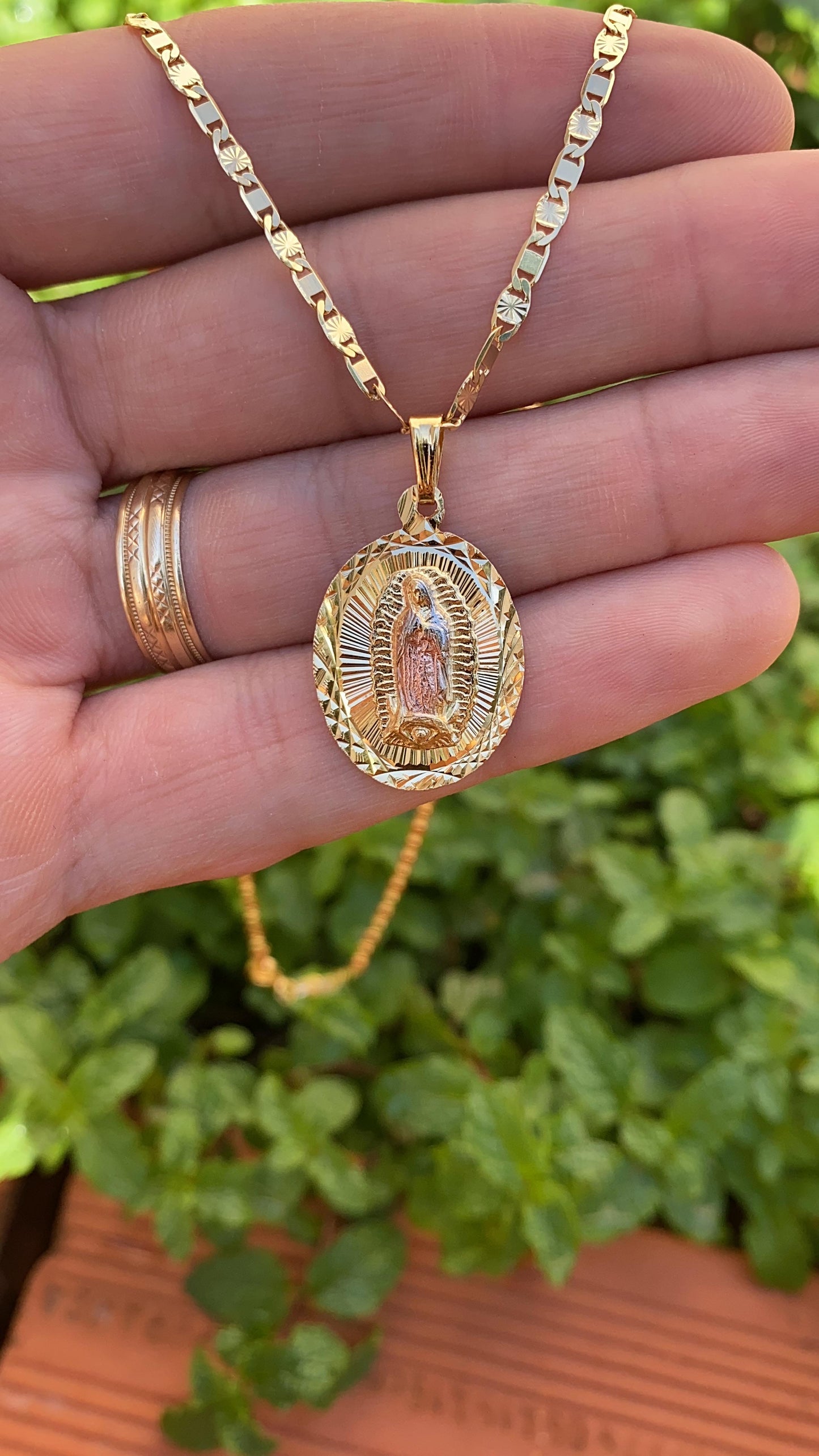 Virgencita de Guadalupe Rose Charm Valentino Chain 20" Gifts For Ladies