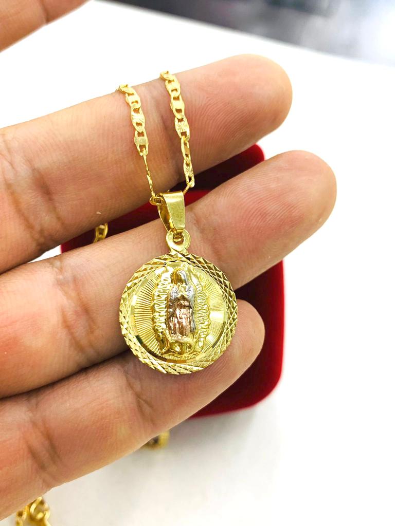 14K Gold Filled Virgen de Guadalupe Necklace Diamond Cut Womens Jewelry 20" Fancy Charm