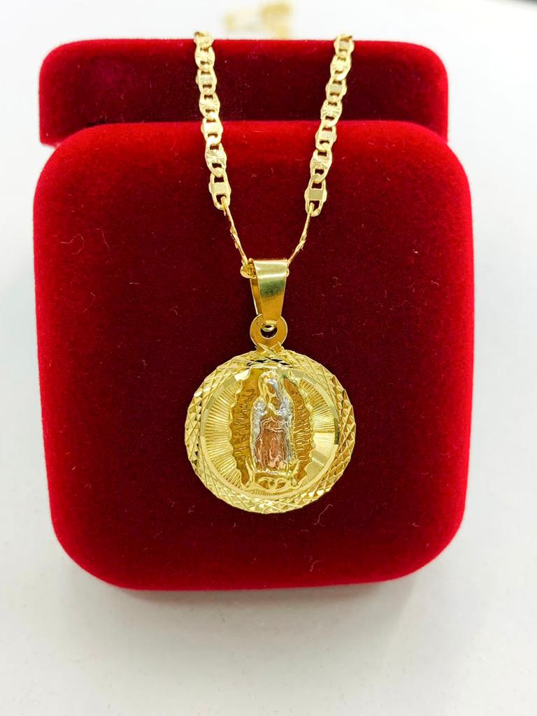 14K Gold Filled Virgen de Guadalupe Necklace Diamond Cut Womens Jewelry 20" Fancy Charm