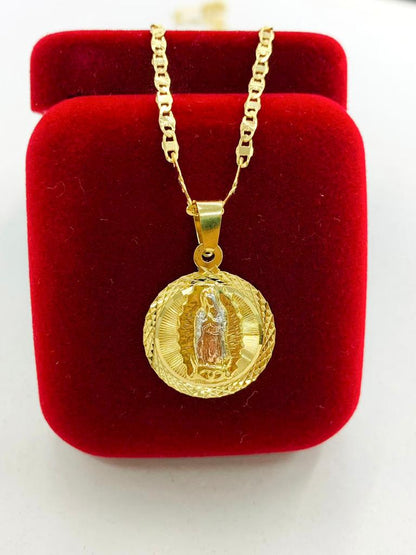 14K Gold Filled Virgen de Guadalupe Necklace Pendant Charm for Kids Womens Baby Mens 23x19mm