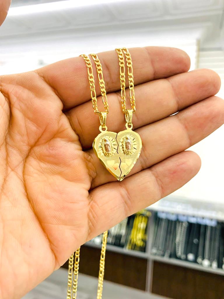 Yellow Gold Filled Virgen de Guadalupe Necklace Heart Pendant 24x22 Fashion Womens Protection Jewelry
