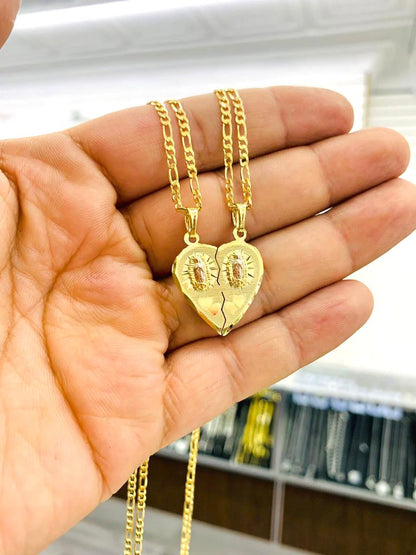 Yellow Gold Filled Virgen de Guadalupe Necklace Heart Pendant 24x22 Fashion Womens Protection Jewelry
