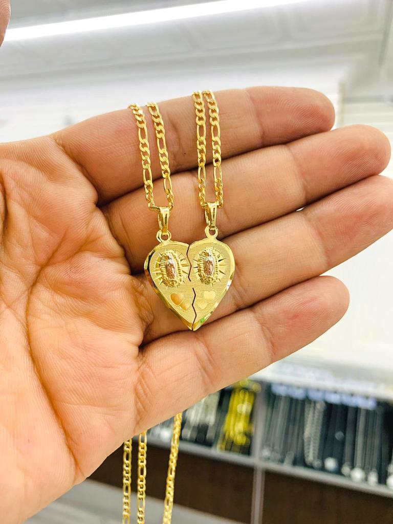 Yellow Gold Filled Virgen de Guadalupe Necklace Heart Pendant 24x22 Fashion Womens Protection Jewelry