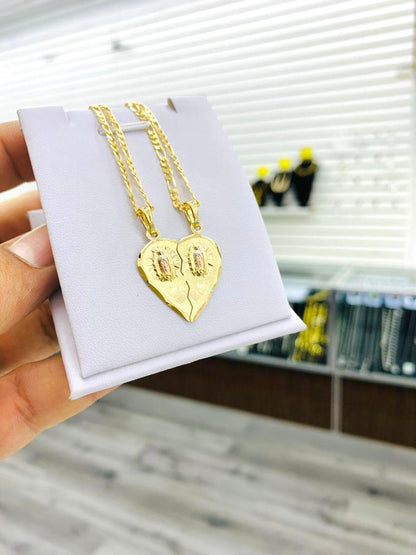Yellow Gold Filled Virgen de Guadalupe Necklace Heart Pendant 24x22 Fashion Womens Protection Jewelry
