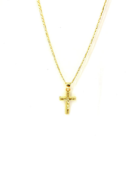 CZ Cross Pendant Charm Necklace Figaro Chain 24x14mm Jesus Christ Religious Medal Protection