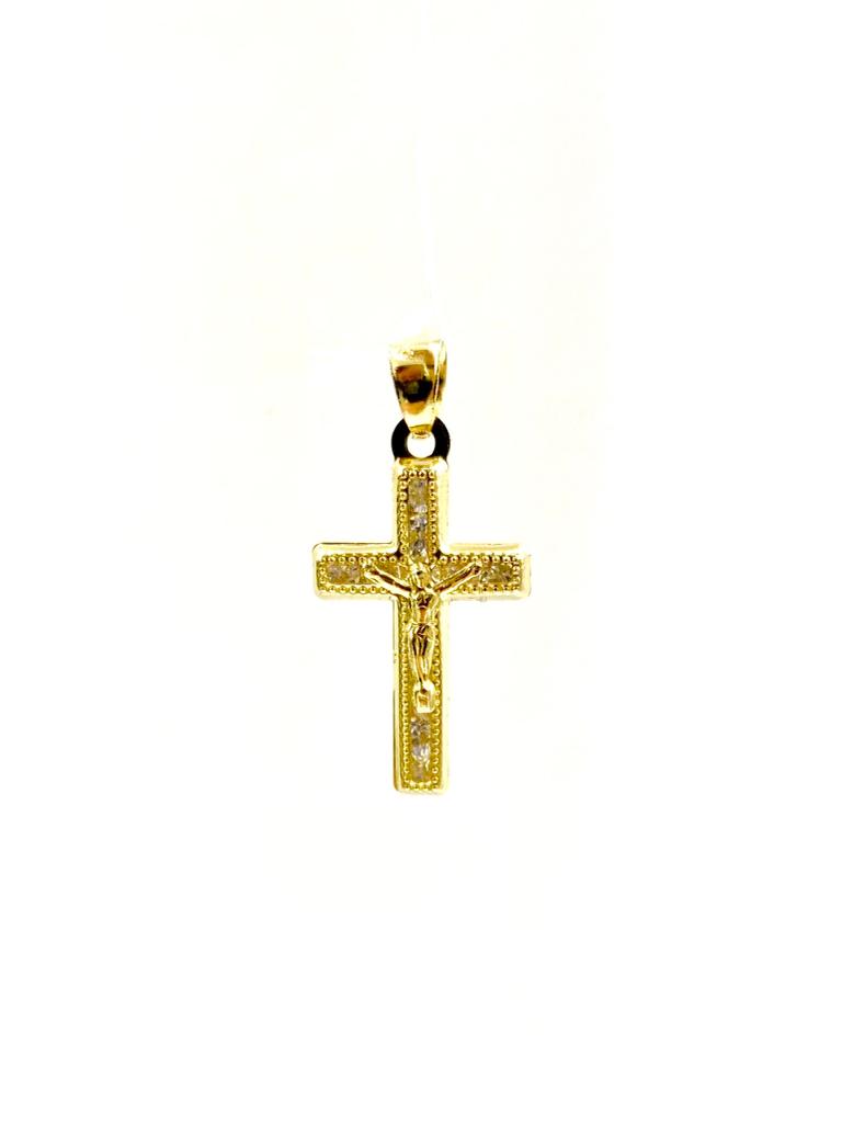 CZ Cross Pendant Charm Necklace Figaro Chain 24x14mm Jesus Christ Religious Medal Protection