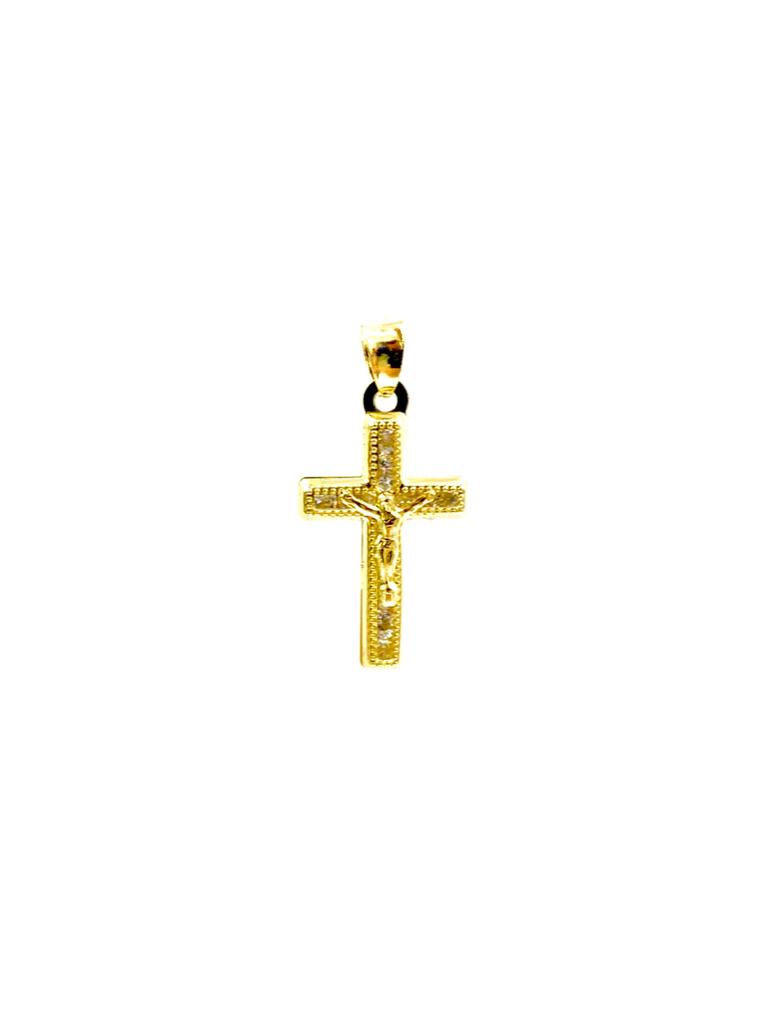 CZ Cross Pendant Charm Necklace Figaro Chain 24x14mm Jesus Christ Religious Medal Protection