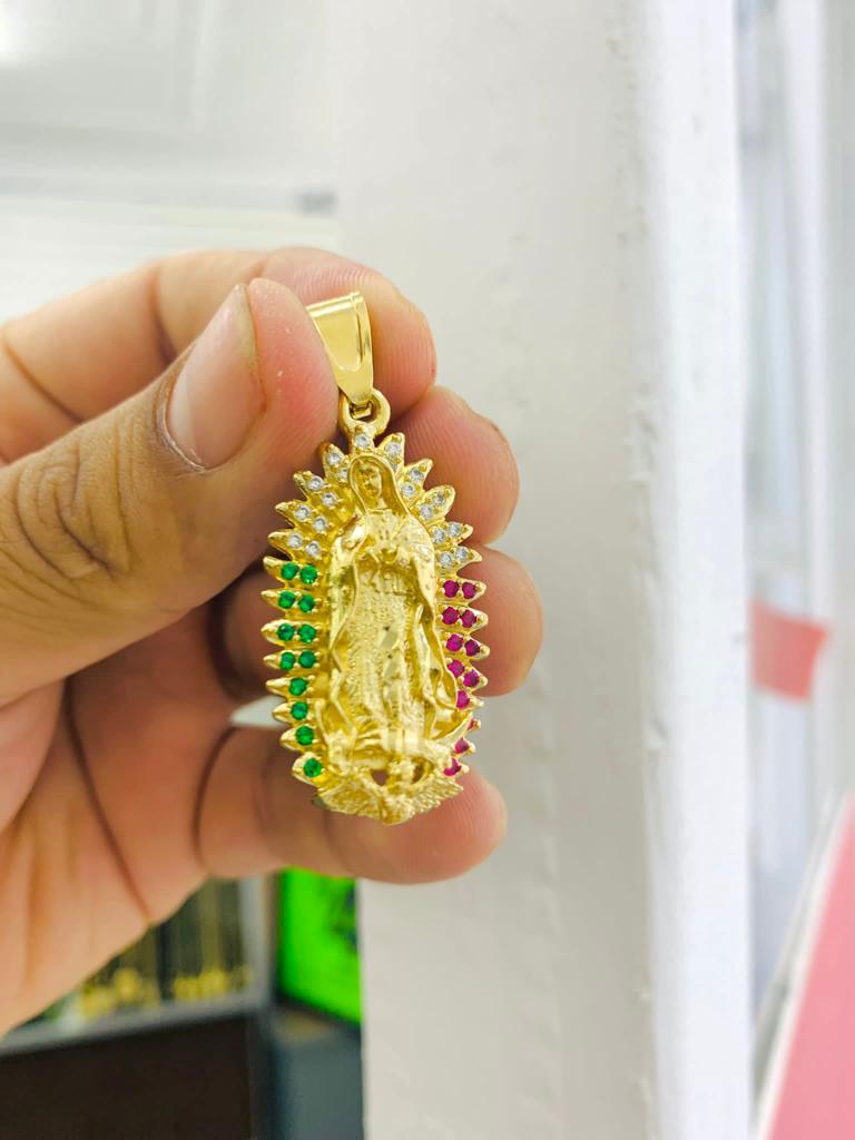 14K Gold Filled Virgen de Guadalupe Necklace Chram CZ Mexican Color Protection Religious Jewelry 24"