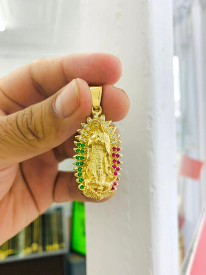 14K Gold Filled Virgen de Guadalupe Necklace Chram CZ Mexican Color Protection Religious Jewelry 24"