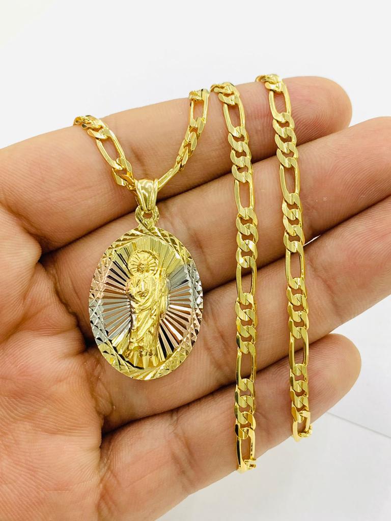 14K Gold Filled Saint Jude Pendant Charm Necklace Diamond Cut Religious Mens Womens 24"