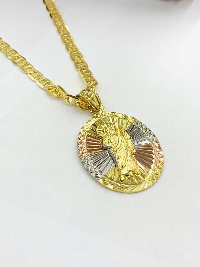 Tri Color Diamond Cut Saint Jude Pendant Necklace Religious Jewelry Protection Mens Womens Gold Filled