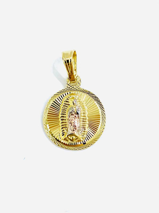 Virgen de Guadalupe Charm Pendant Diamond Cut Gold Filled Kids Baby Women's 18x15mm