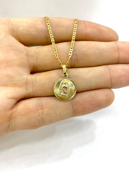 14K Gold Filled Virgen de Guadalupe Round Charm Pendant Necklace 18x15 Religious Women's Baby Kids