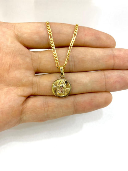 14K Gold Filled Virgen de Guadalupe Round Charm Pendant Necklace 18x15 Religious Women's Baby Kids