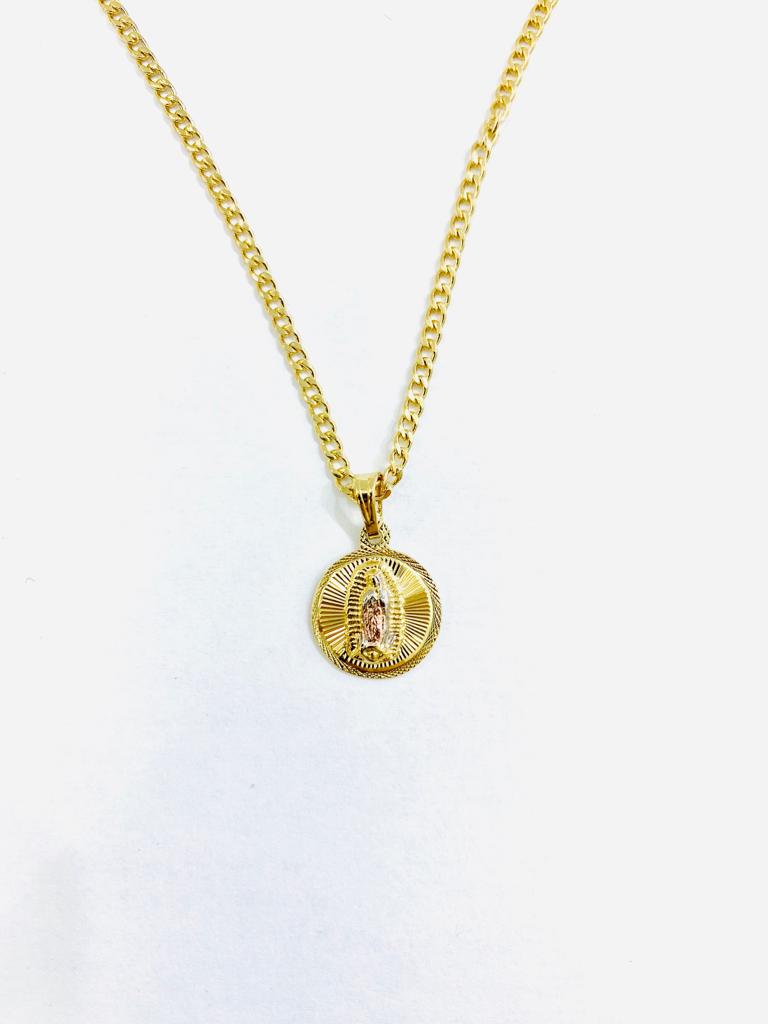 14K Gold Filled Virgen de Guadalupe Round Charm Pendant Necklace 18x15 Religious Women's Baby Kids