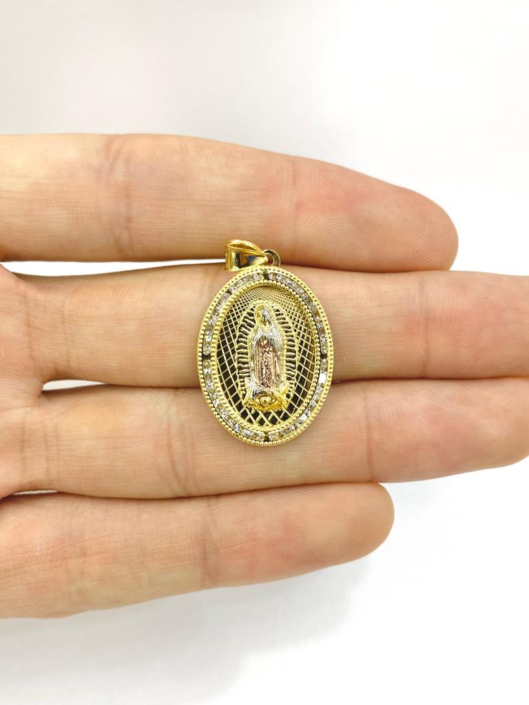 14K Gold Filled Virgen de Guadalupe Pendant Necklace CZ Charm Religious Jewelry Women's Figaro 20"