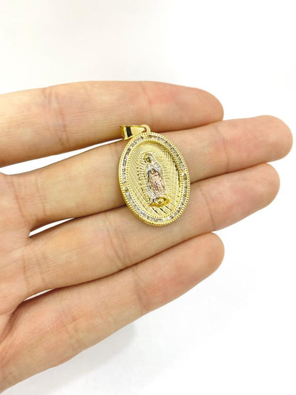 14K Gold Filled Virgen de Guadalupe Pendant Necklace CZ Charm Religious Jewelry Women's Figaro 20"