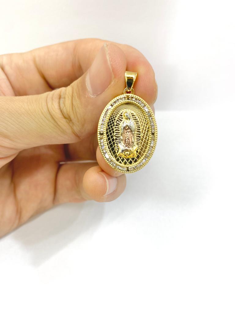 14K Gold Filled Virgen de Guadalupe Pendant Necklace CZ Charm Religious Jewelry Women's Figaro 20"